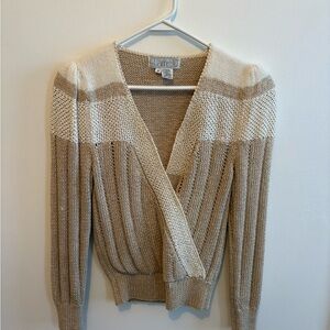 LARA Women's V-Neck Sweater in Cream and Tan
